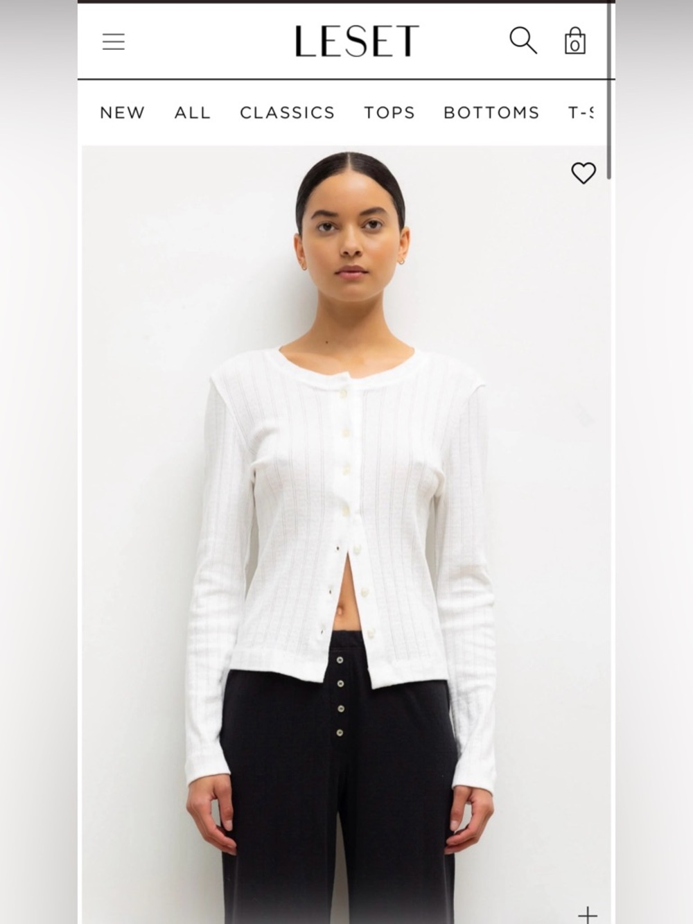 LESET pointelle classic crew cardigan white size small